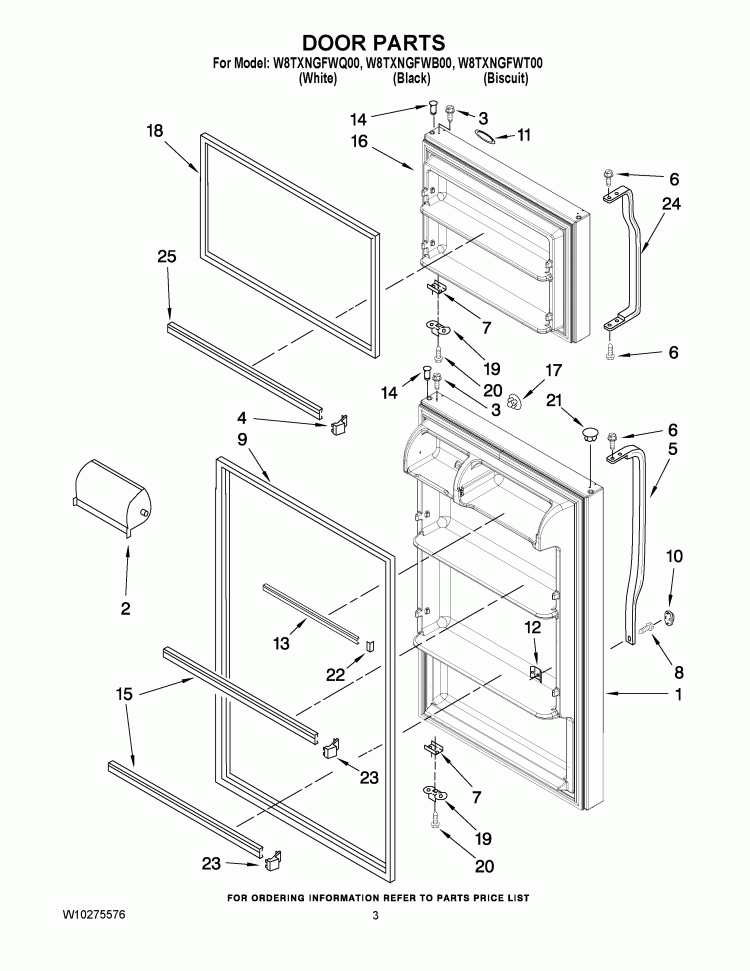 DOOR PARTS Diagram and Parts List for W8TXNGFWB00  Whirlpool Refrigerator