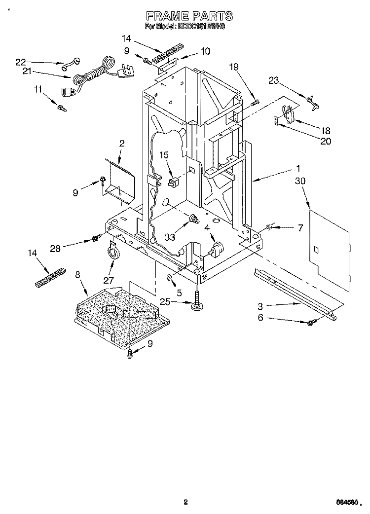 FRAME Diagram and Parts List for KCCC151BWH0  KitchenAid Trash Compactor