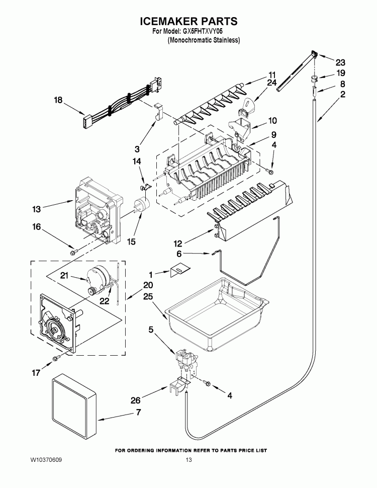 ICEMAKER PARTS Diagram and Parts List for GX5FHTXVY05  Whirlpool Refrigerator