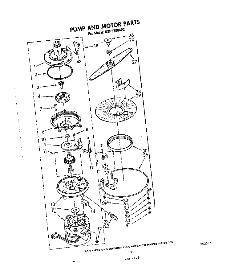PUMP AND MOTOR Diagram and Parts List for GSHF7884P2  Whirlpool Dishwasher