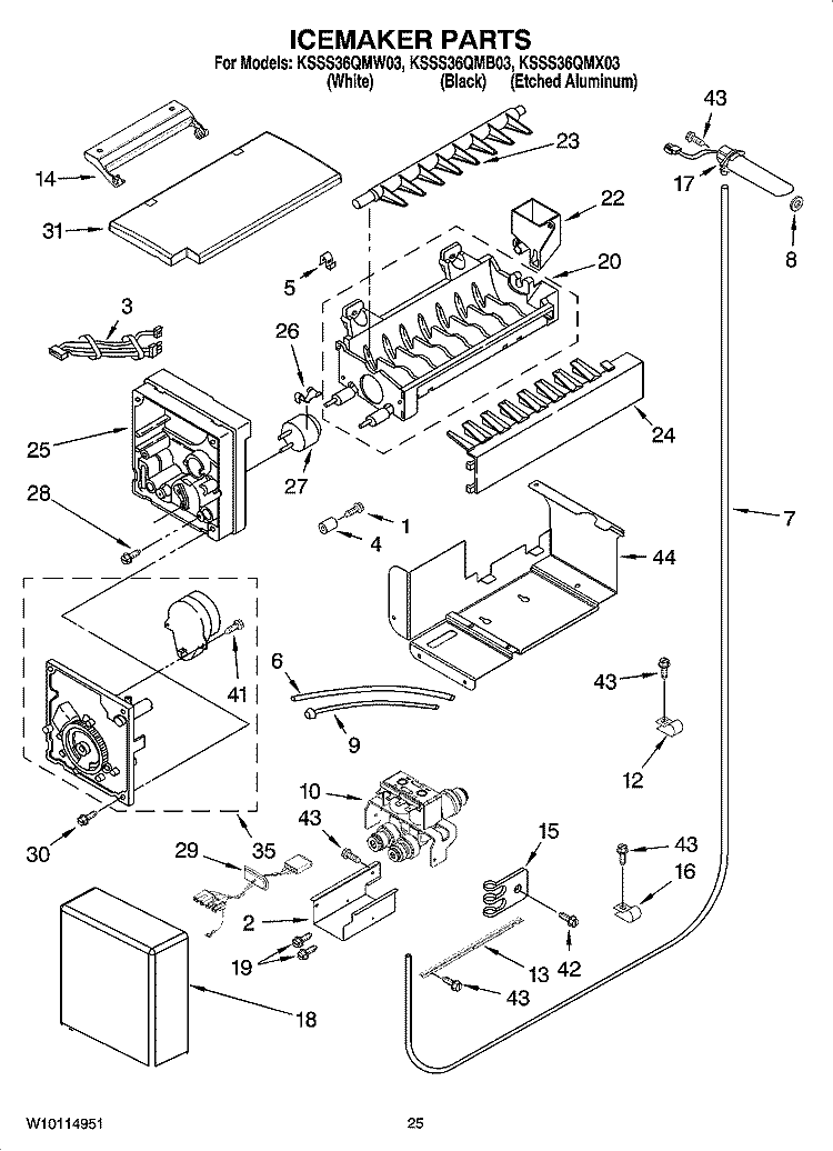 ICEMAKER PARTS Diagram and Parts List for KSSS36QMB03  KitchenAid Refrigerator