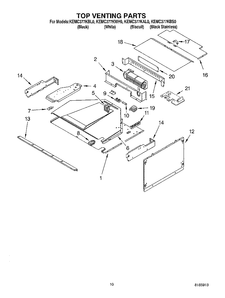 TOP VENTING Diagram and Parts List for KEMC377KBS0  KitchenAid Microwave Oven Combo
