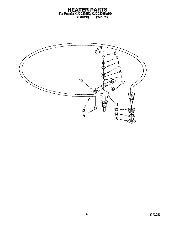 HEATER Diagram and Parts List for KUDD230B0  KitchenAid Dishwasher