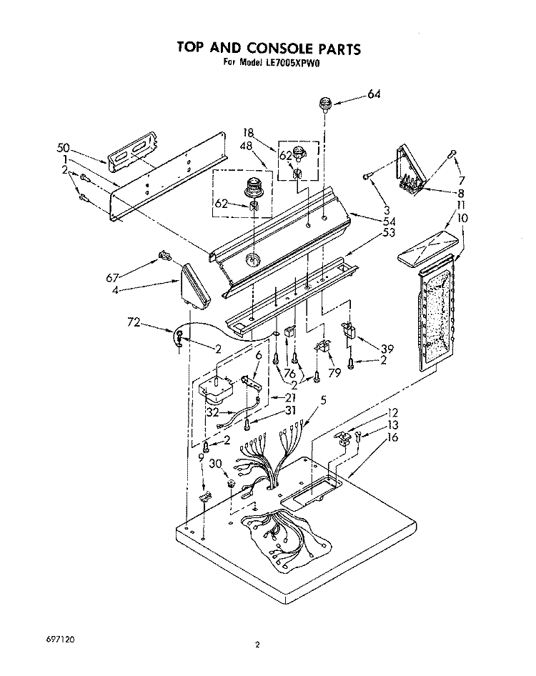 SECTION Diagram and Parts List for LE7005XPW0  Whirlpool Dryer