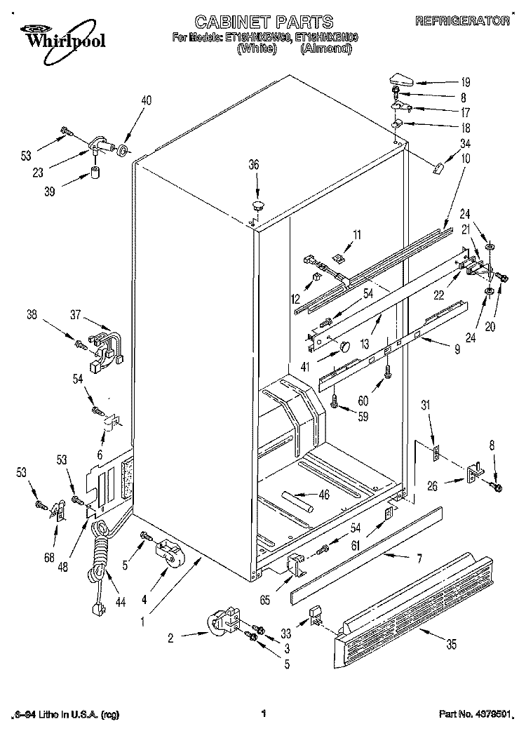 CABINET Diagram and Parts List for ET18HNXBW00  Whirlpool Refrigerator