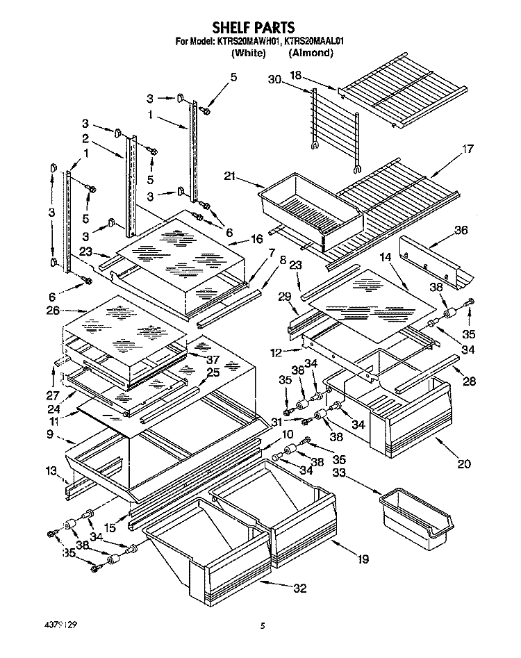 SHELF, LITERATURE AND OPTIONAL Diagram and Parts List for KTRS20MAWH01  KitchenAid Refrigerator