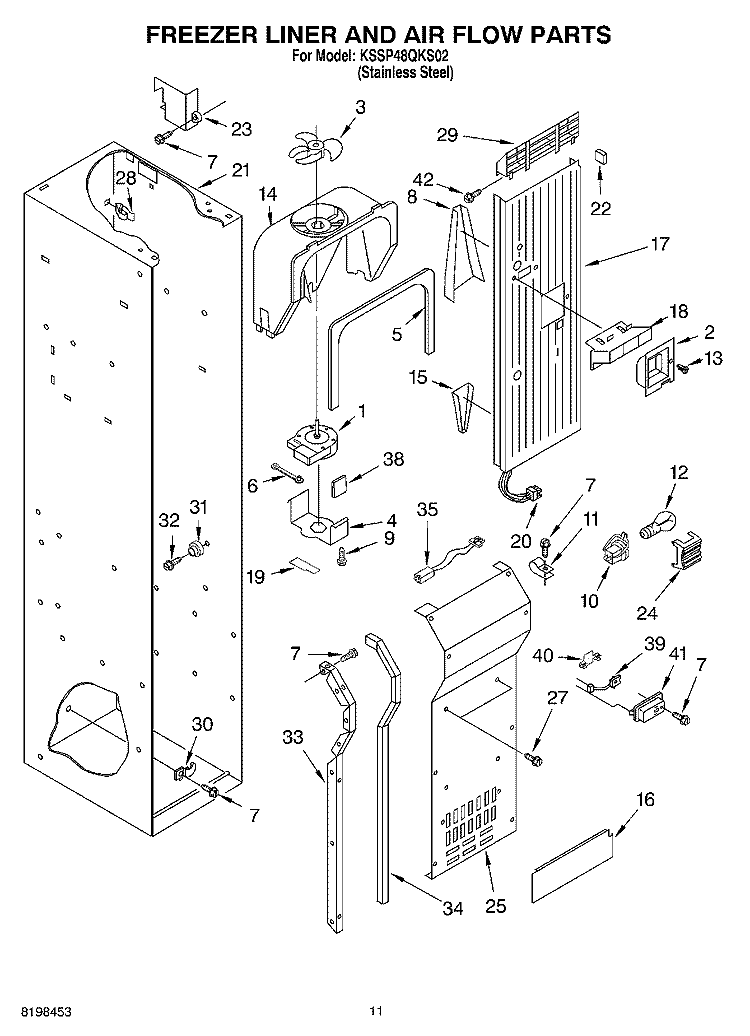 FREEZER LINER AND AIR FLOW PARTS Diagram and Parts List for KSSP48QKS02  KitchenAid Refrigerator