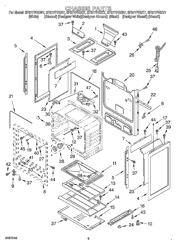 CHASSIS Diagram and Parts List for SF377PEGN7  Whirlpool Range