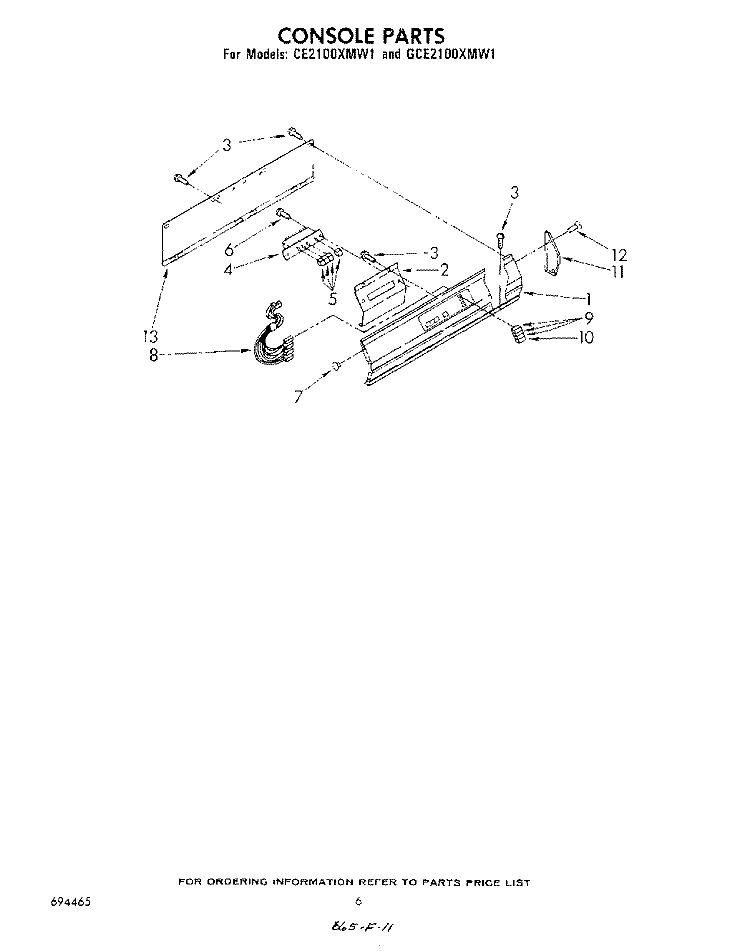 CONSOLE Diagram and Parts List for CE2100XMW1  Whirlpool Dryer