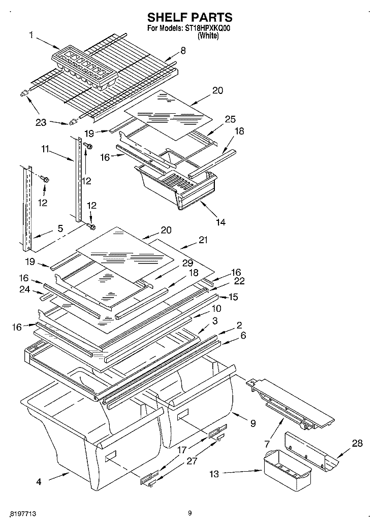 SHELF, OPTIONAL Diagram and Parts List for ST18HPXKQ00  Whirlpool Refrigerator