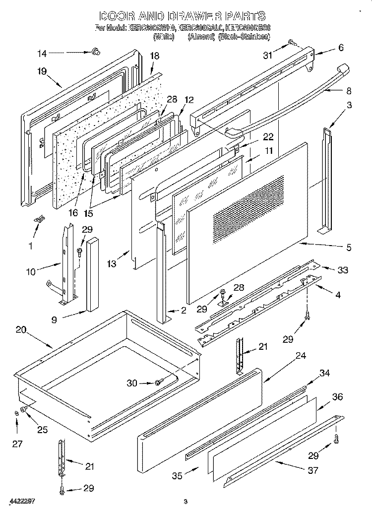 DOOR AND DRAWER Diagram and Parts List for KERC600GBS0  KitchenAid Range
