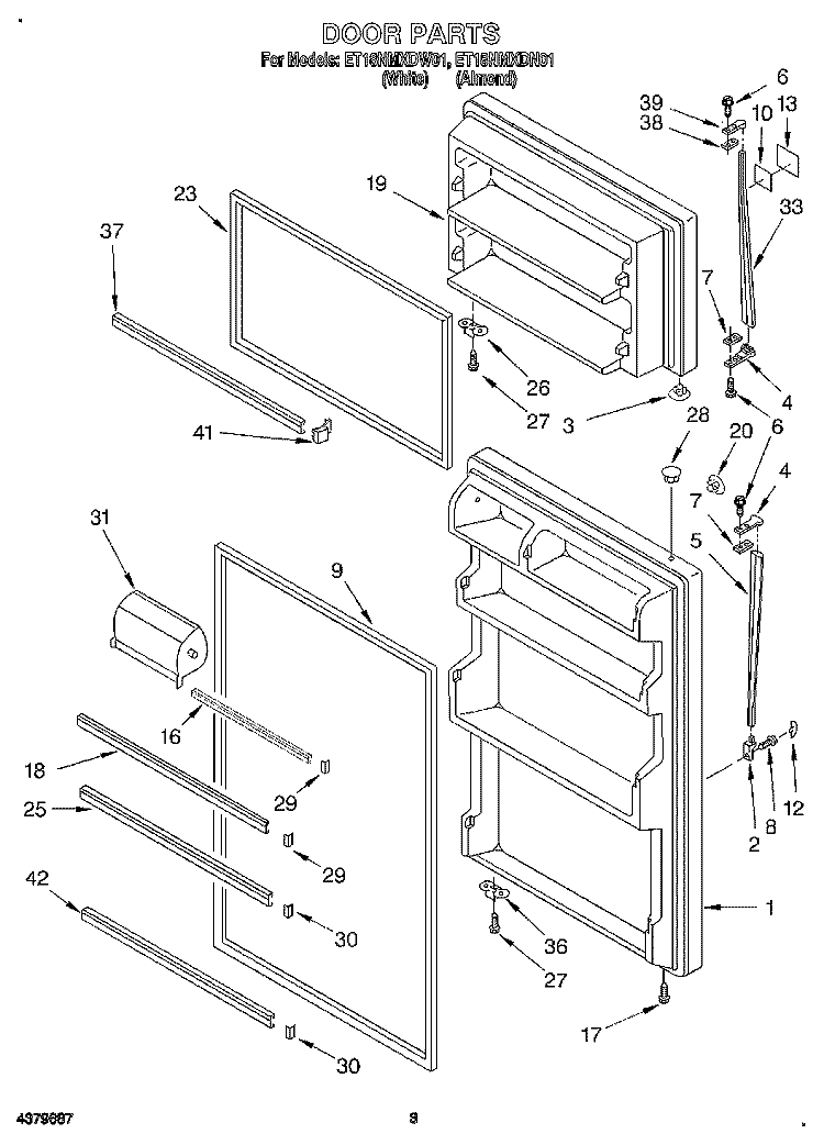DOOR Diagram and Parts List for ET18NMXDW01  Whirlpool Refrigerator