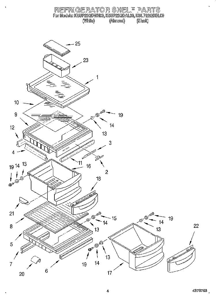 REFRIGERATOR SHELF Diagram and Parts List for KSUP22QDWH00  KitchenAid Refrigerator