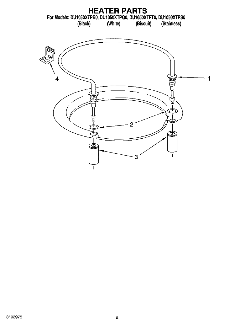 HEATER PARTS Diagram and Parts List for DU1050XTPT0  Whirlpool Dishwasher