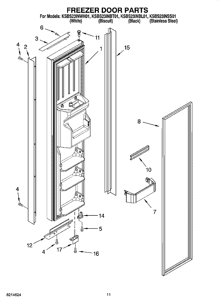 FREEZER DOOR PARTS Diagram and Parts List for KSBS23INSS01  KitchenAid Refrigerator