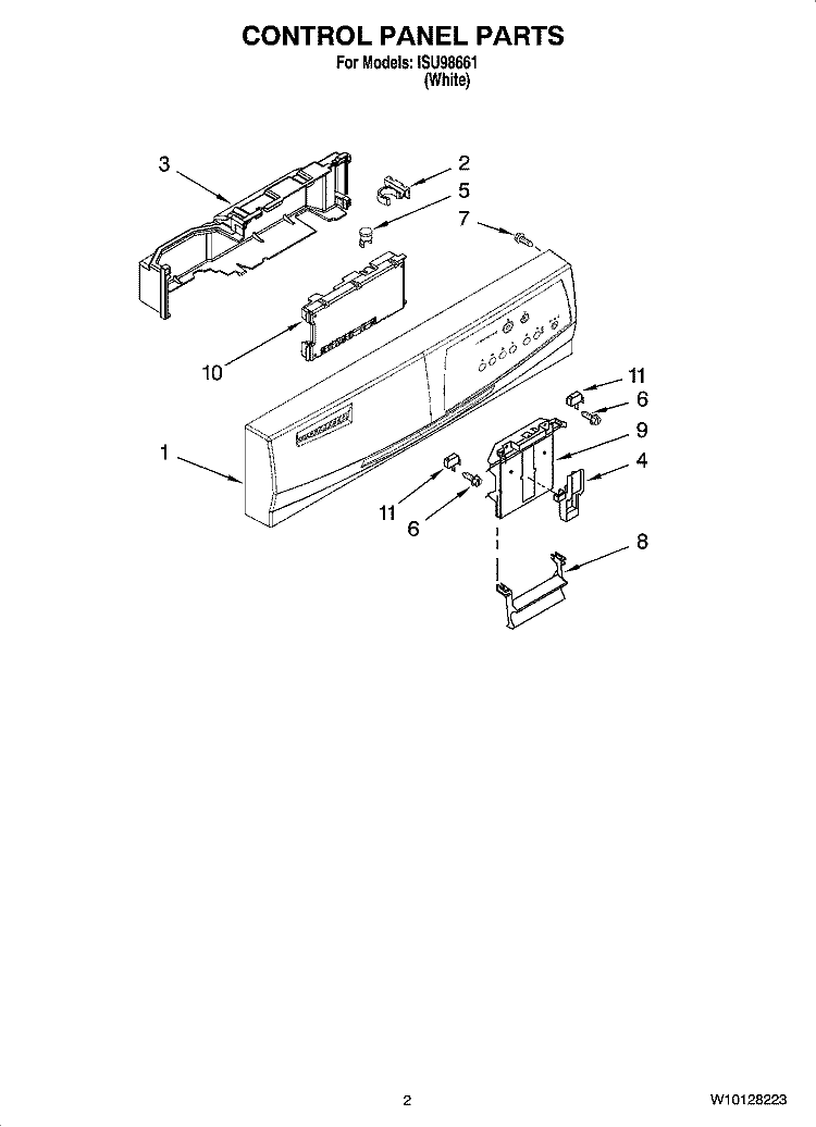 CONTROL PANEL PARTS Diagram and Parts List for ISU98661  Inglis Dishwasher