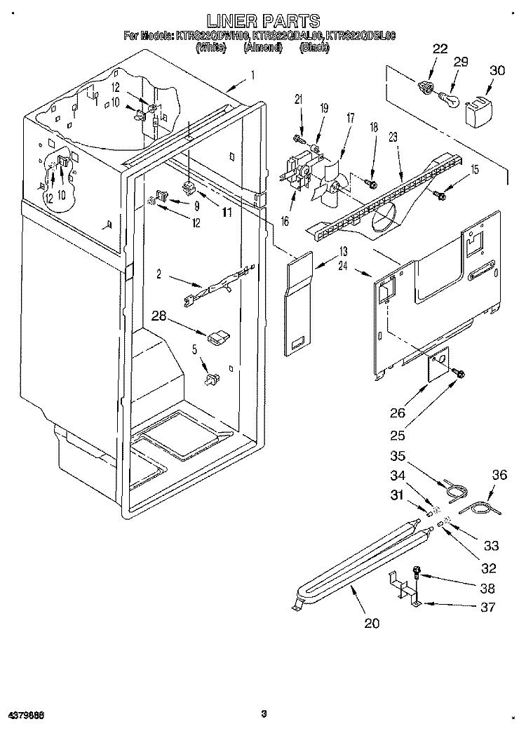 LINER Diagram and Parts List for KTRS22QDAL00  KitchenAid Refrigerator