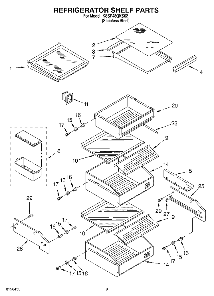 REFRIGERATOR SHELF PARTS Diagram and Parts List for KSSP48QKS02  KitchenAid Refrigerator
