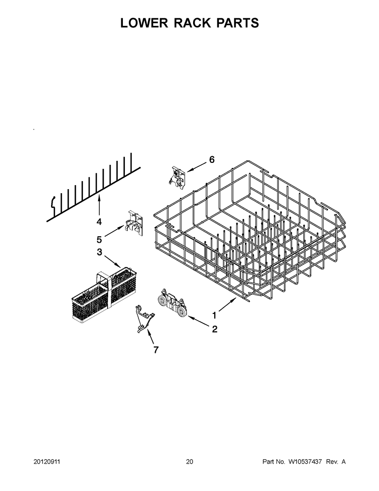 LOWER RACK PARTS Diagram and Parts List for KUDS30FBSS0  KitchenAid Dishwasher