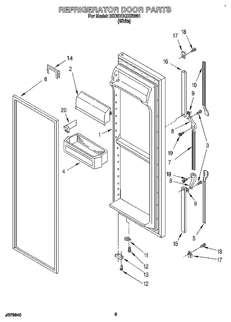 REFRIGERATOR DOOR Diagram and Parts List for 3ED27DQXBW01  Whirlpool Refrigerator