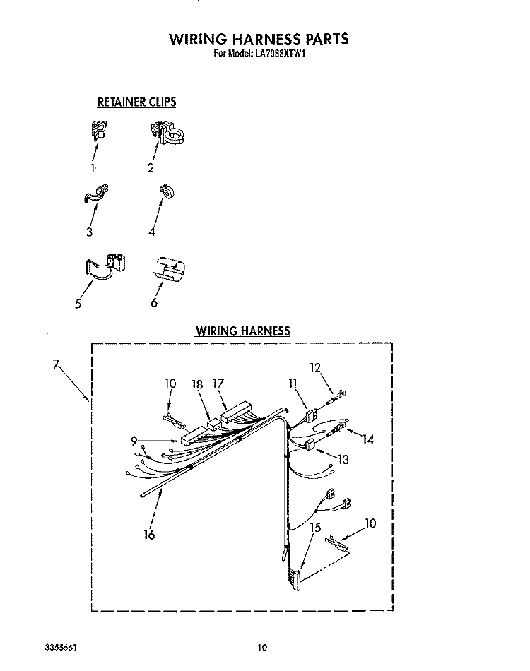 WIRING HARNESS Diagram and Parts List for LA7088XTF1  Whirlpool Washer