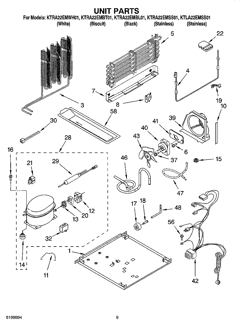 UNIT PARTS Diagram and Parts List for KTRA22EMWH01  KitchenAid Refrigerator