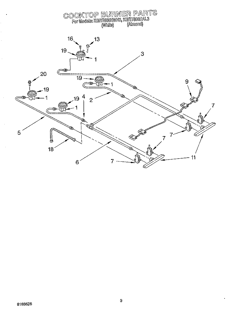 COOKTOP BURNER Diagram and Parts List for KGRT600HAL3  KitchenAid Range