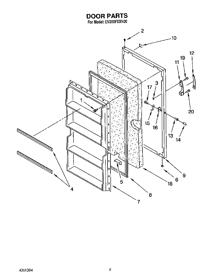 DOOR Diagram and Parts List for EV200FXXN00  Whirlpool Freezer