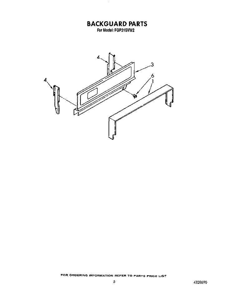BACKGUARD Diagram and Parts List for FGP315VW2  Roper Range