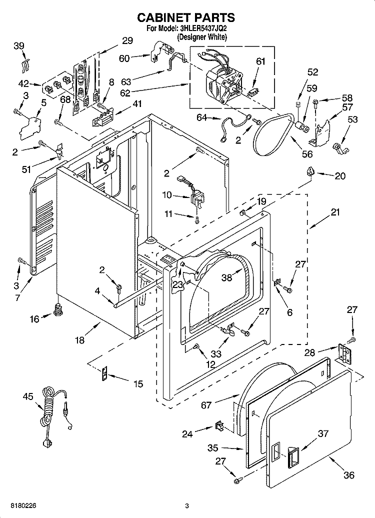 CABINET PARTS Diagram and Parts List for 3HLER5437JQ2  Whirlpool Dryer