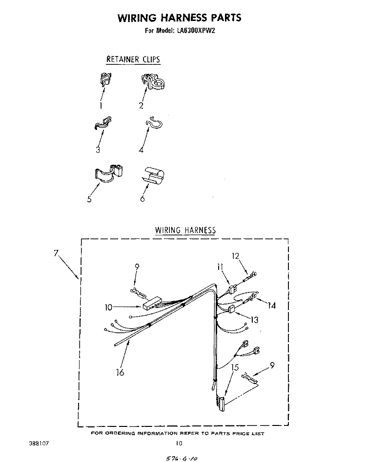 WIRING HARNESS Diagram and Parts List for LA6300XPW2  Whirlpool Washer