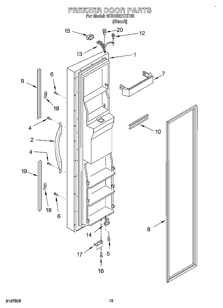 FREEZER DOOR Diagram and Parts List for 4KSRS27CHT00  KitchenAid Refrigerator