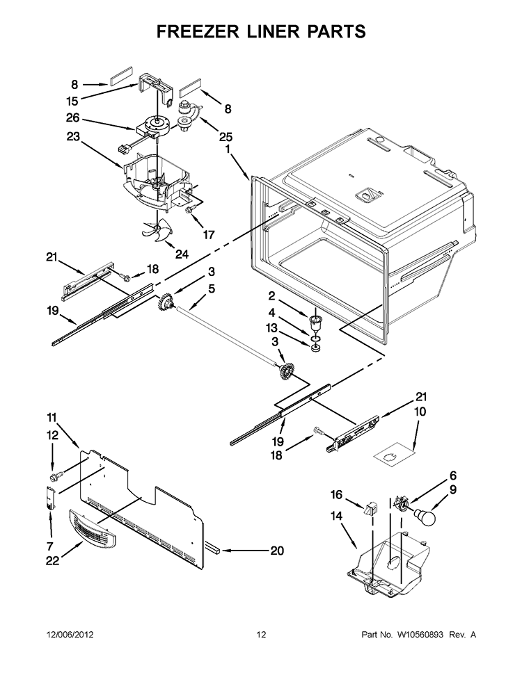 FREEZER LINER PARTS Diagram and Parts List for KFXS25RYWH5  KitchenAid Refrigerator