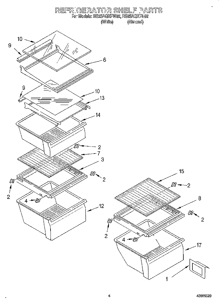 REFRIGERATOR SHELF Diagram and Parts List for RS25AQXFW02  Roper Refrigerator