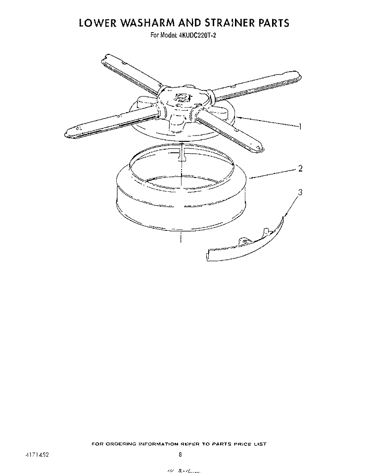 LOWER WASHARM AND STRAINER Diagram and Parts List for 4KUDC220T2  KitchenAid Dishwasher