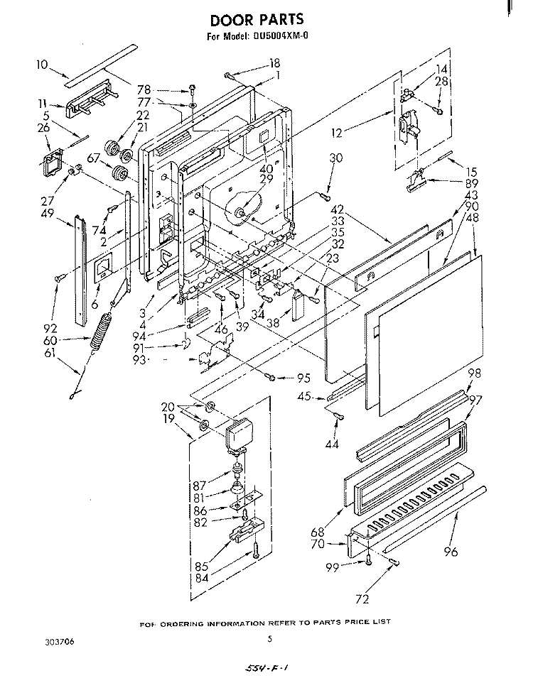 DOOR Diagram and Parts List for DU5004XM0  Whirlpool Dishwasher