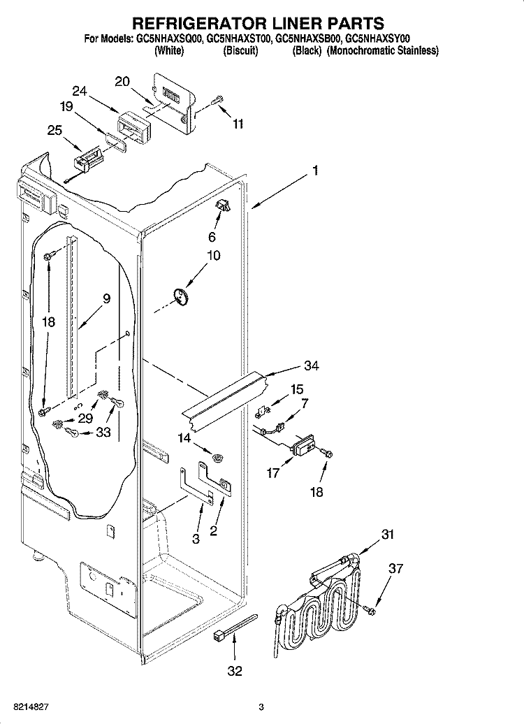 REFRIGERATOR LINER PARTS Diagram and Parts List for GC5NHAXSY00  Whirlpool Refrigerator