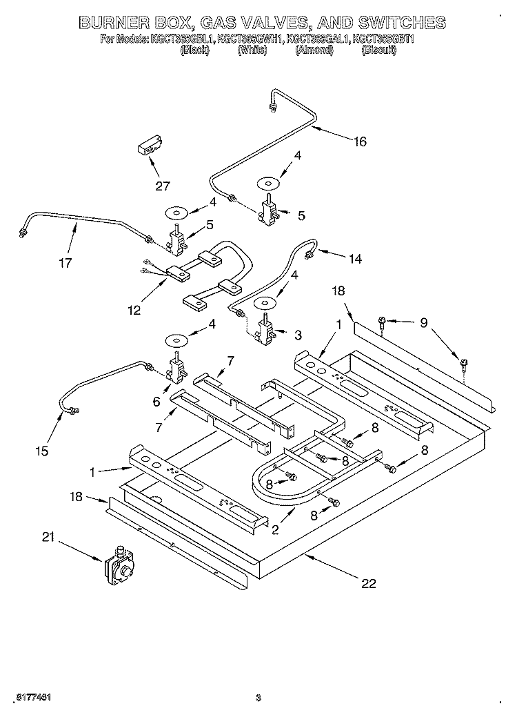 SECTION Diagram and Parts List for KGCT365GBL1  KitchenAid Cooktop