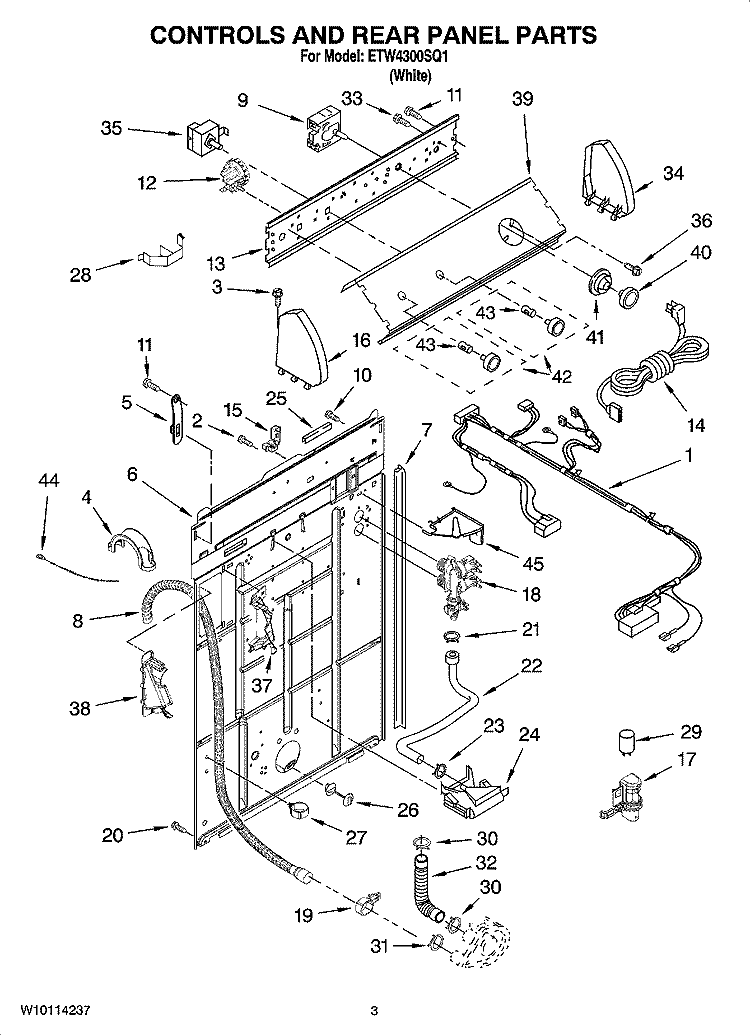 CONTROLS AND REAR PANEL PARTS Diagram and Parts List for ETW4300SQ1  Estate Washer