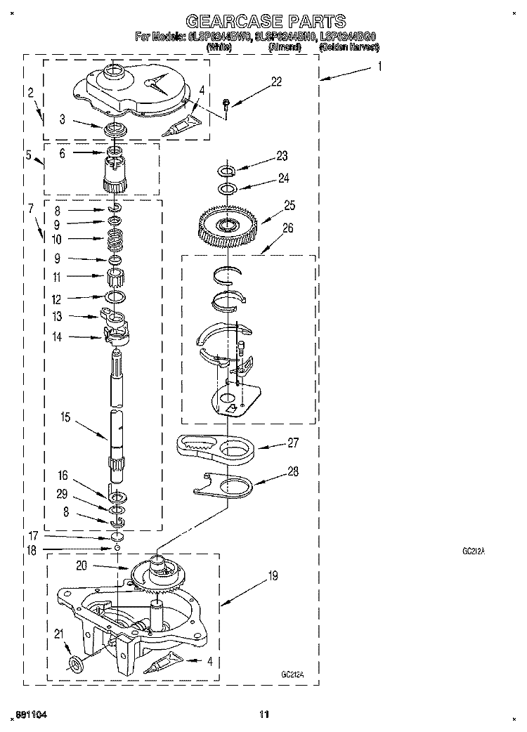 GEARCASE Diagram and Parts List for 8LSP6244BN0  Whirlpool Washer