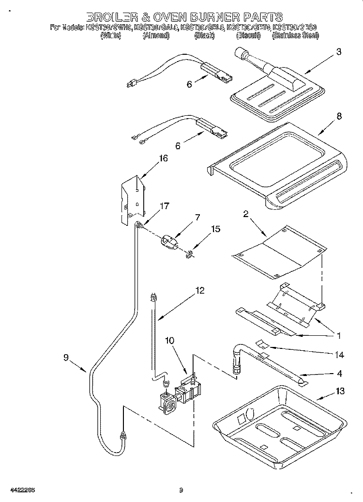 BROILER AND OVEN BURNER Diagram and Parts List for KGST307GAL0  KitchenAid Range
