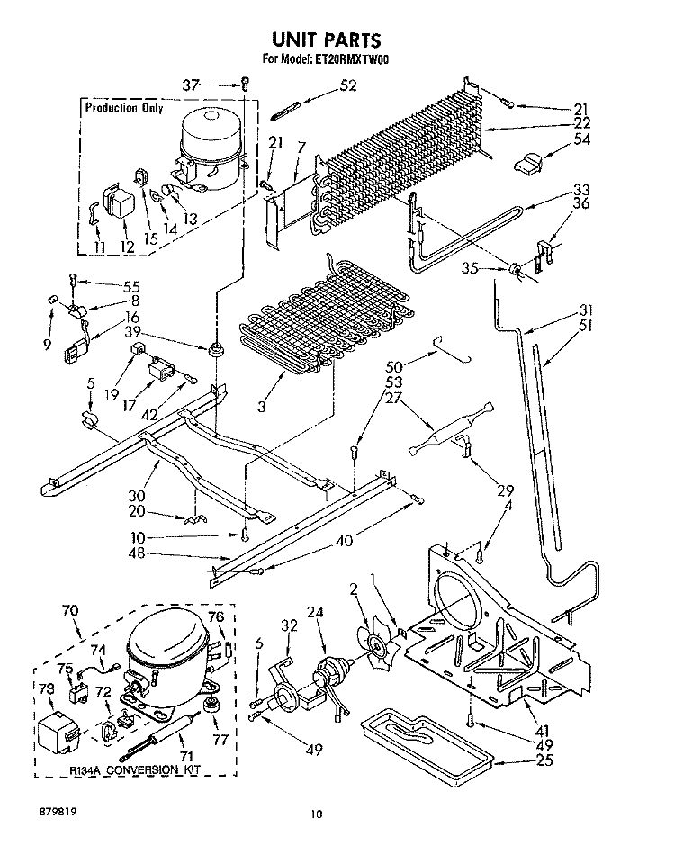 UNIT Diagram and Parts List for ET20RMXTF00  Whirlpool Refrigerator
