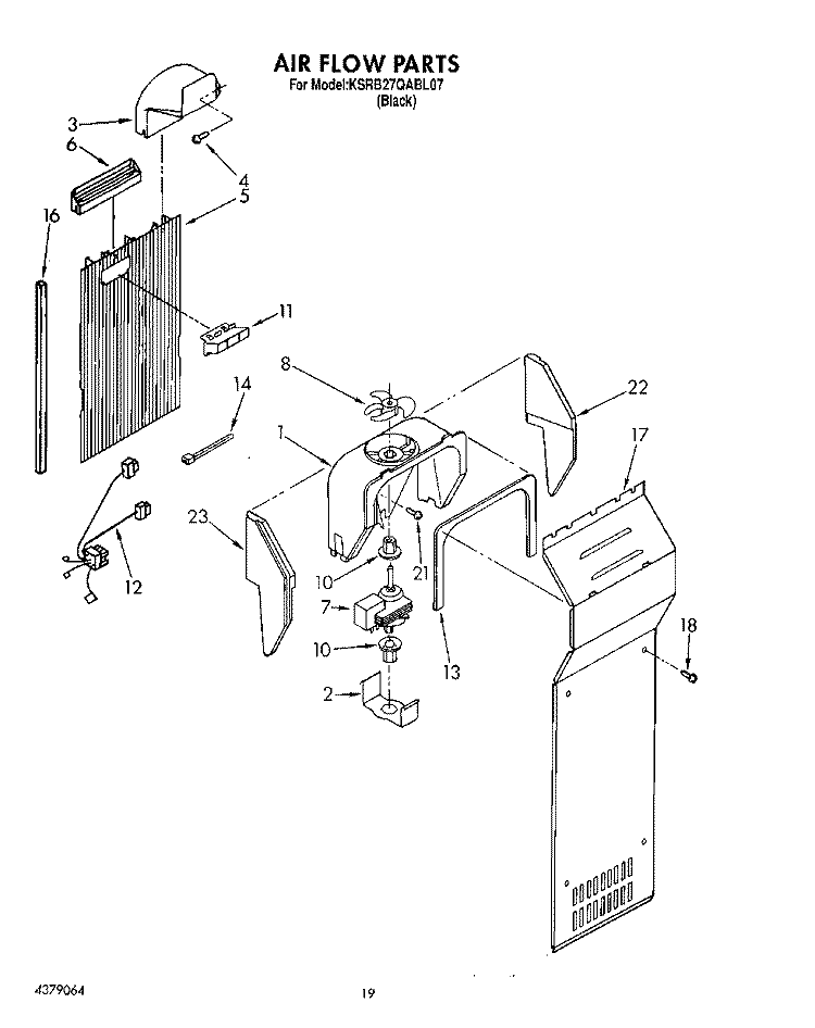 AIRFLOW Diagram and Parts List for KSRB27QABL07  KitchenAid Refrigerator