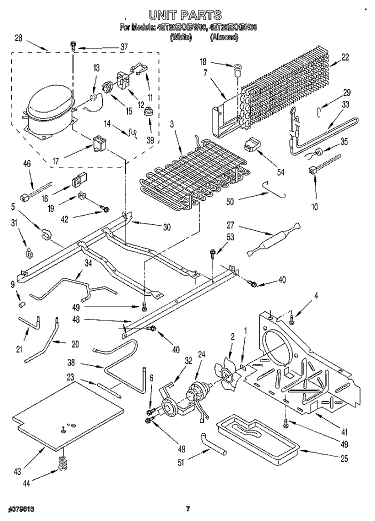 UNIT Diagram and Parts List for 4ET20ZKXBN00  Whirlpool Refrigerator