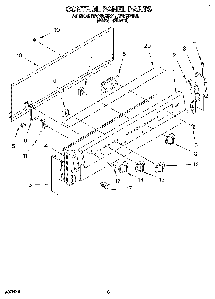 CONTROL PANEL, LIT/OPTIONAL Diagram and Parts List for RF4700XBN1  Whirlpool Range