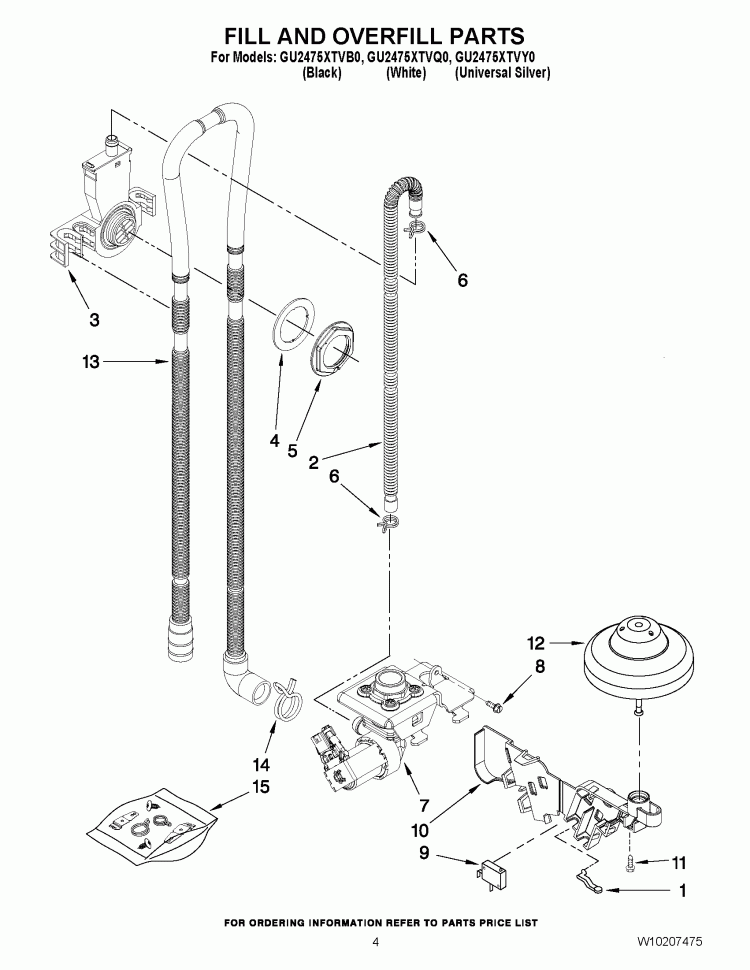 FILL AND OVERFILL PARTS Diagram and Parts List for GU2475XTVB0  Whirlpool Dishwasher
