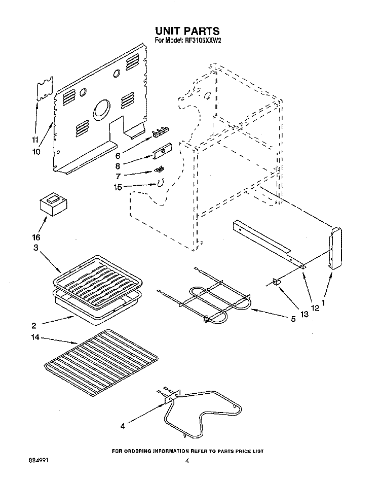 UNIT, OPTIONAL Diagram and Parts List for RF3105XXW2  Whirlpool Range