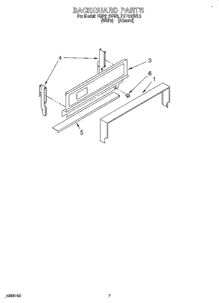 BACKGUARD Diagram and Parts List for FGP215VL6  Roper Range