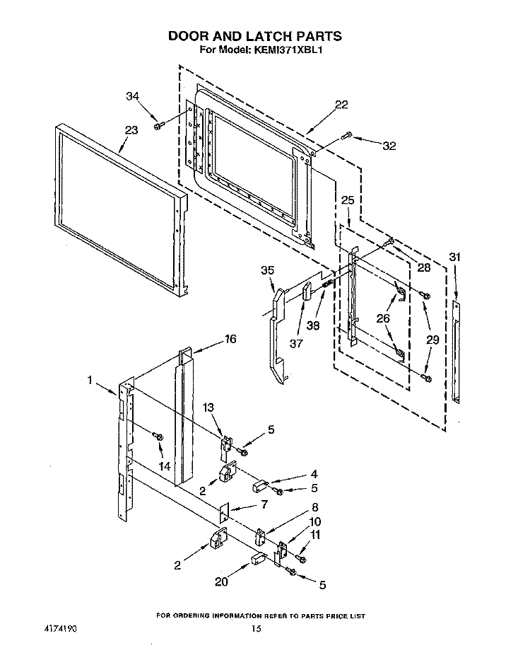 DOOR AND LATCH Diagram and Parts List for KEMI371XBL1  KitchenAid Microwave Oven Combo