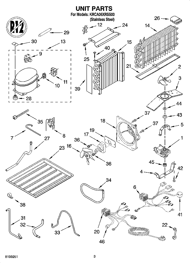 UNIT PARTS Diagram and Parts List for KRCA06XRSS00  KitchenAid Refrigerator